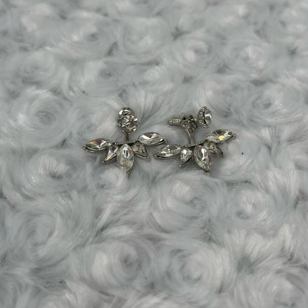 Faux Diamond and Silver Pierced Earrings - Picture 2 of 3